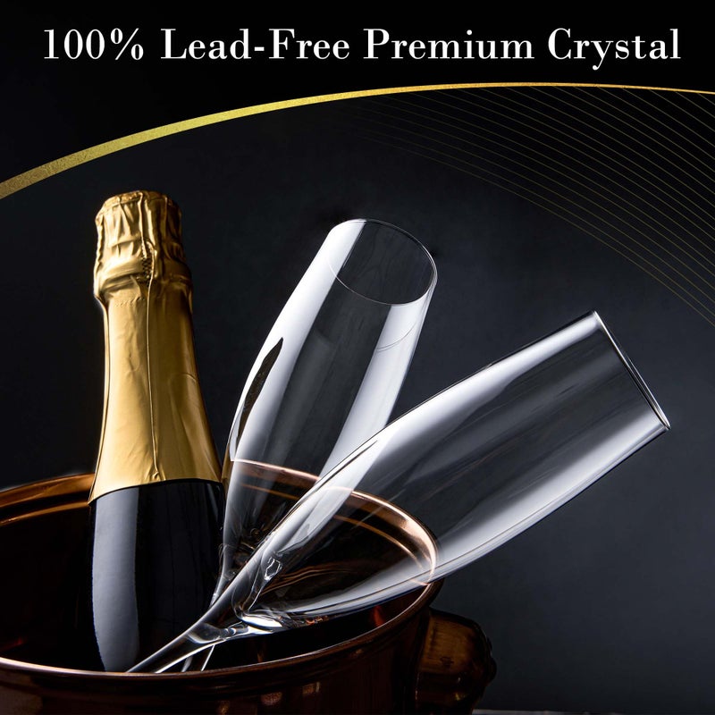 JBHO Champagne Glasses-Elegant Flutes-Gift-Box-Hand Blown Champagne Flutes Glass-100% Lead-Free Premium Crystal - Gift Idea for Wedding, Anniversary, Christmas,New Year-Set of 4-8oz, Clear - Image 4